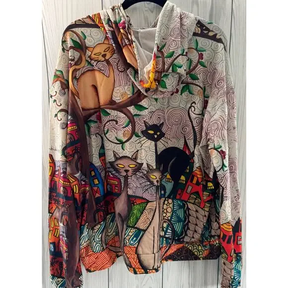 Halloween Pattern Cat Funky Geometric Hoodie Size XXL - Picture 2 of 7